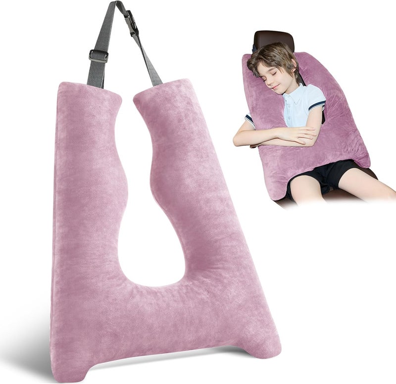 FAIORD Car Pillow for Kids, Travel Pillow with Adjustable Strap, Kids Floor Pillows Cushions for Adults and Children to Support Head and Body Road Trip Essentials (Purple) - Image 1